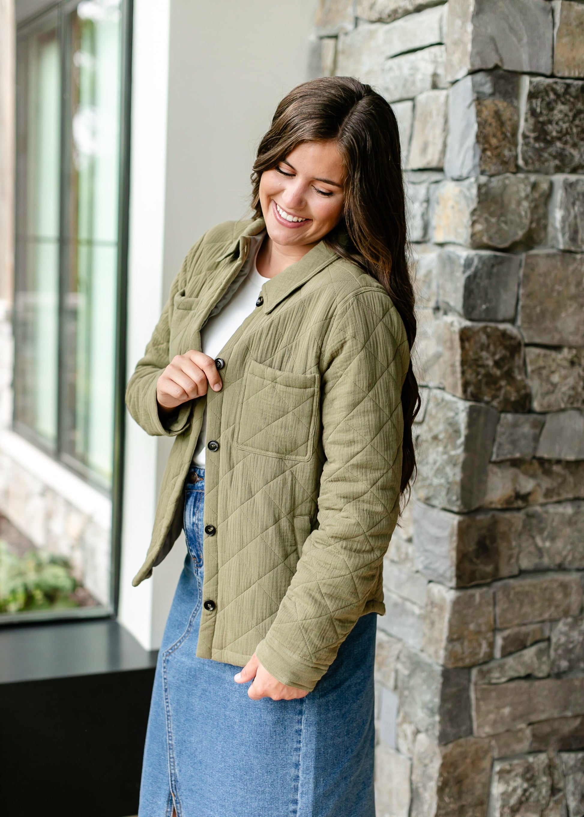 Cotton Quilted Button Up Jacket FF Tops