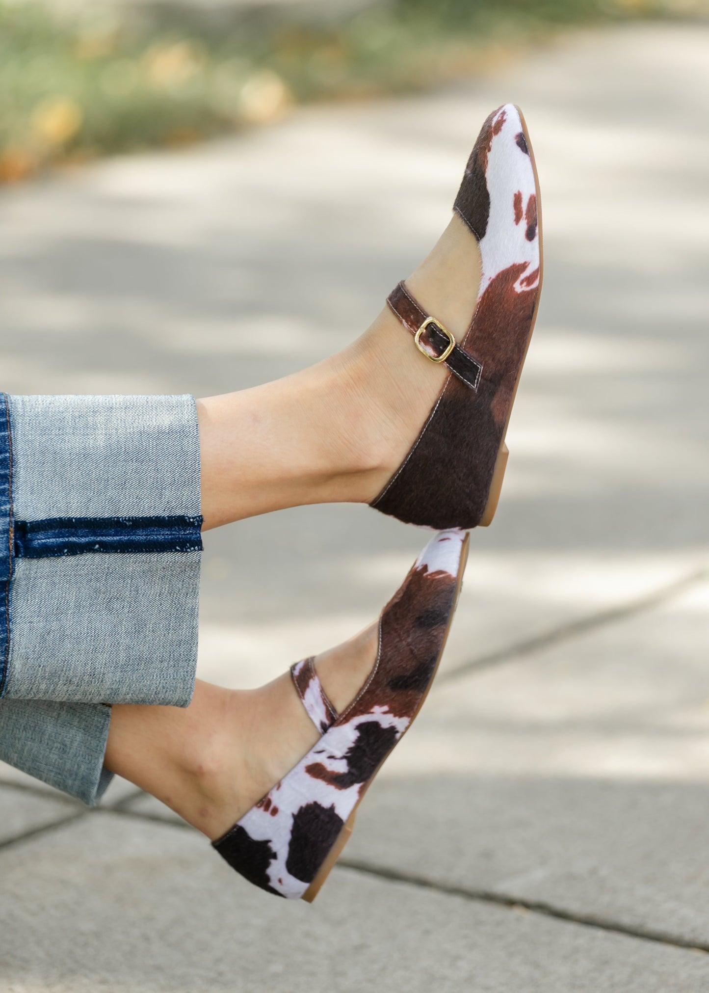 Cow Print Mary Jane Flats Shoes