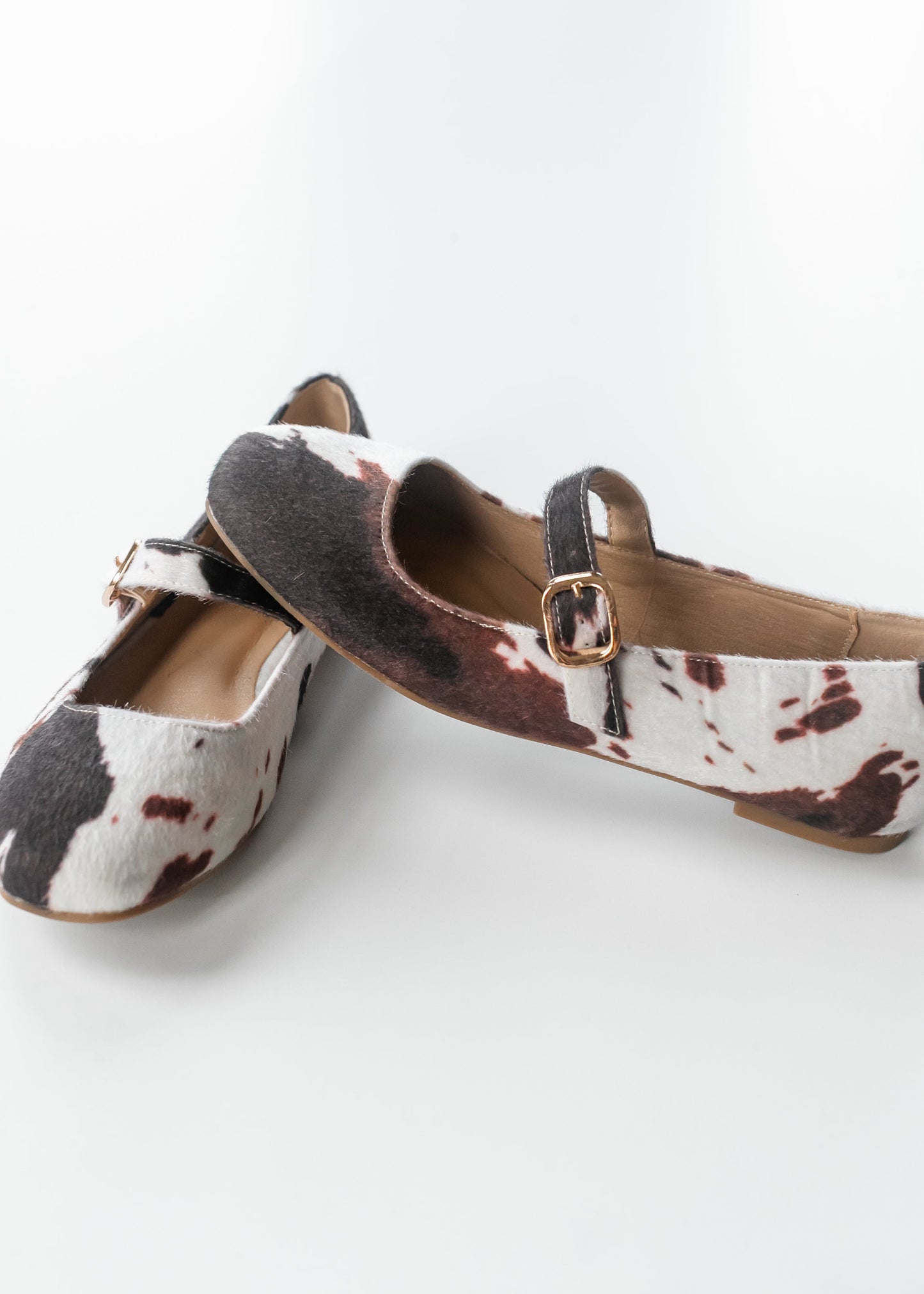 Cow Print Mary Jane Flats Shoes