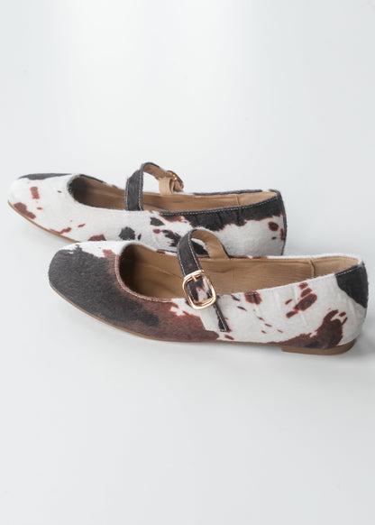 Cow Print Mary Jane Flats Shoes