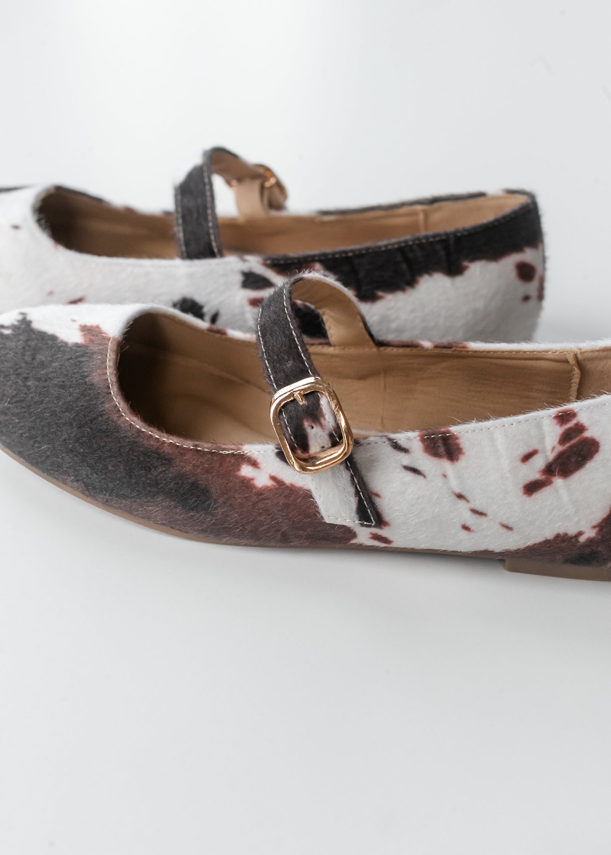 Cow Print Mary Jane Flats Shoes