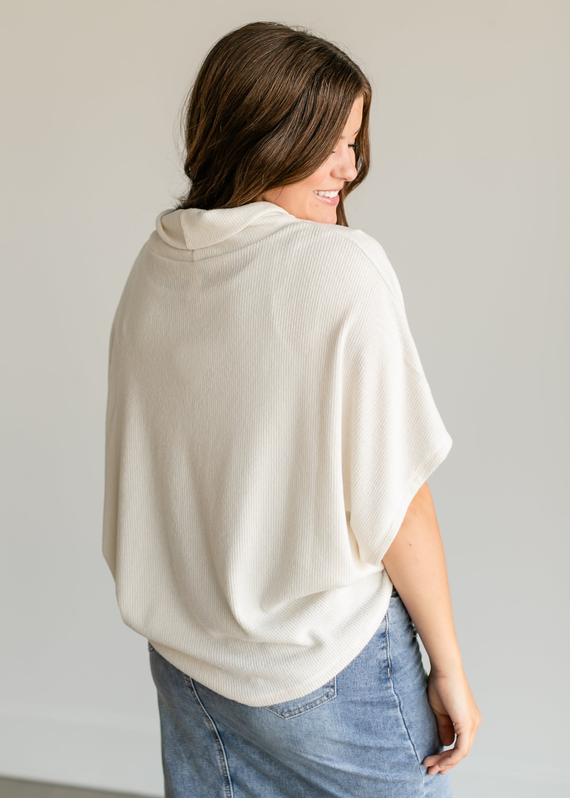 Cowl Neck Batwing Ribbed Sweater FF Tops