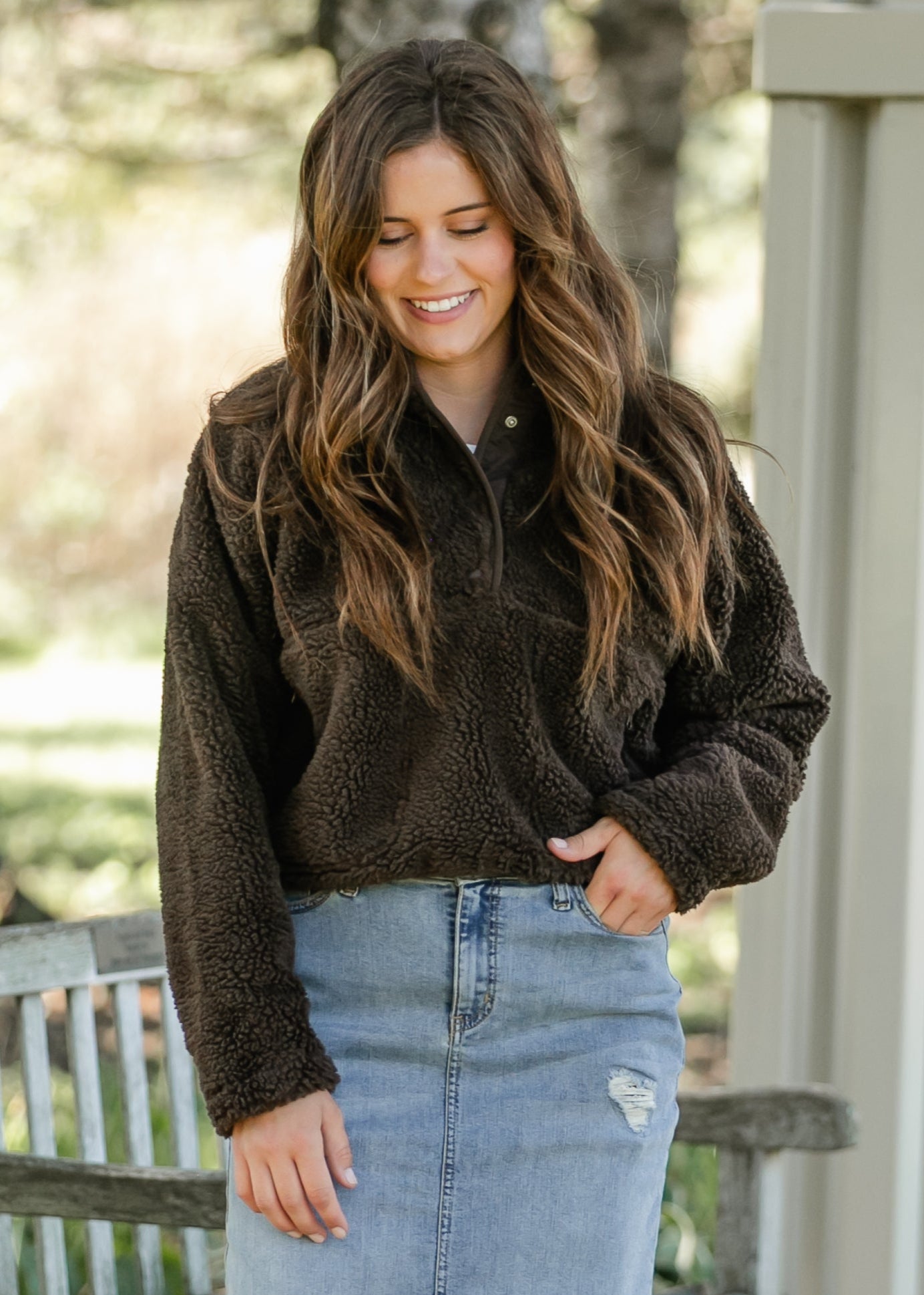Cozy Sherpa Half Snap Sweatshirt FF Tops