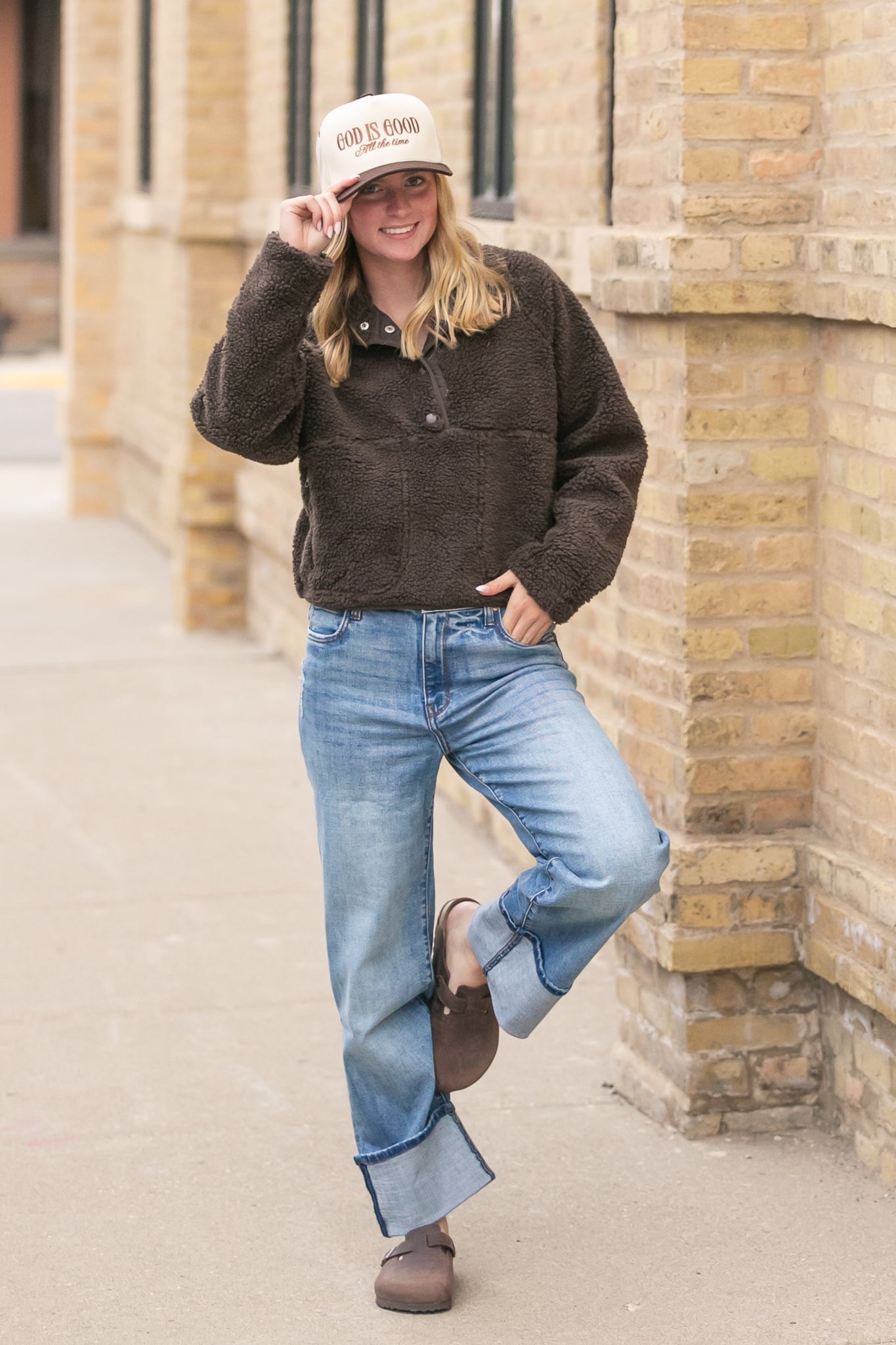 Cozy Sherpa Half Snap Sweatshirt FF Tops