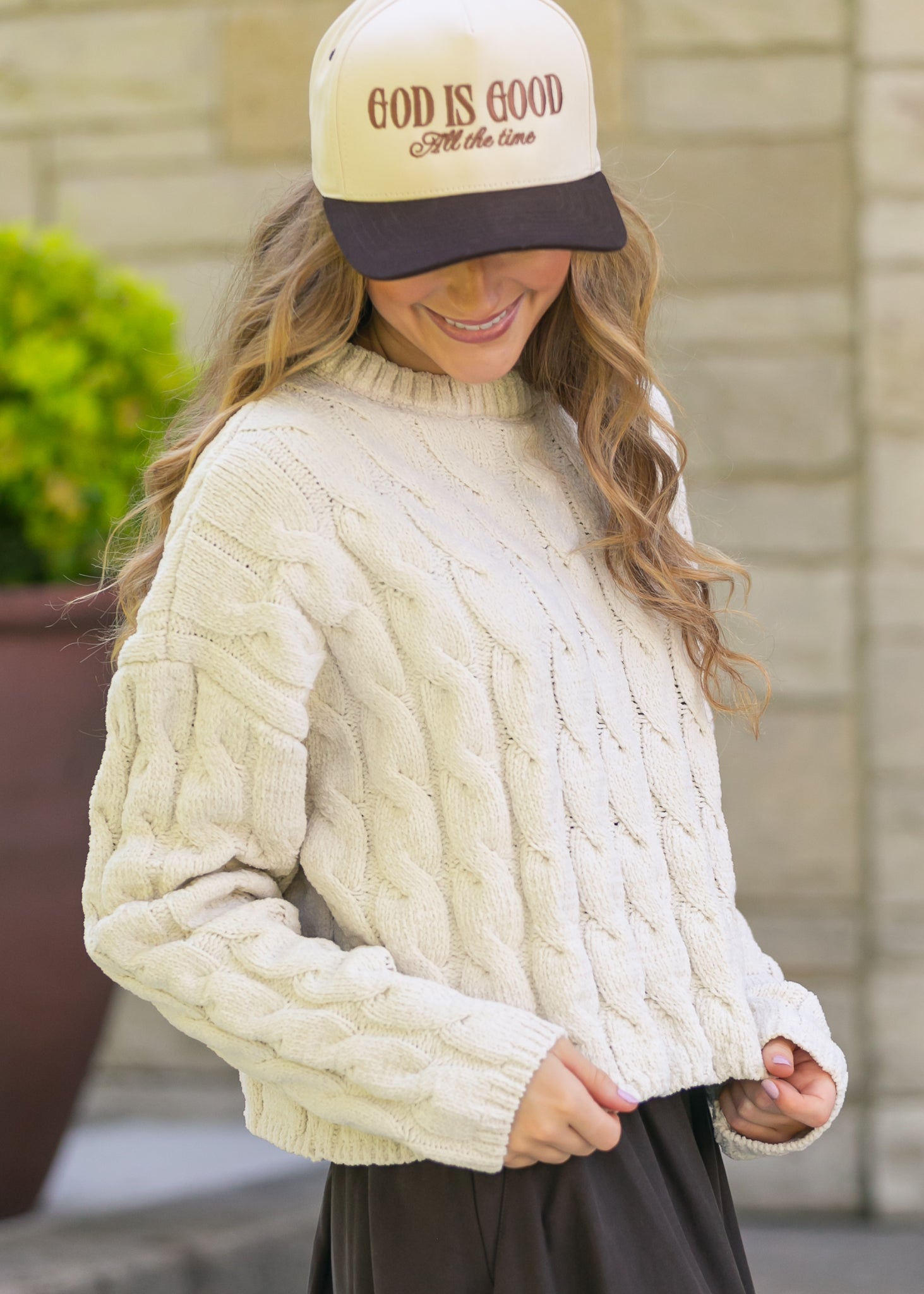 Cream Cable Knit Sweater FF Tops