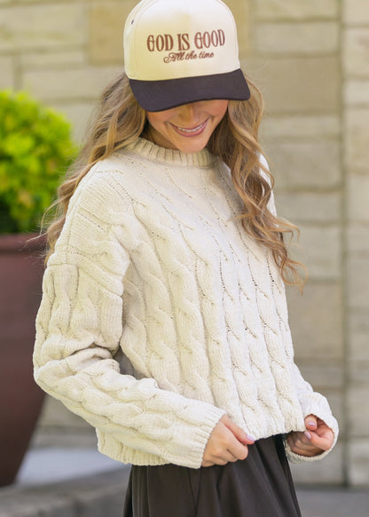 Cream Cable Knit Sweater FF Tops
