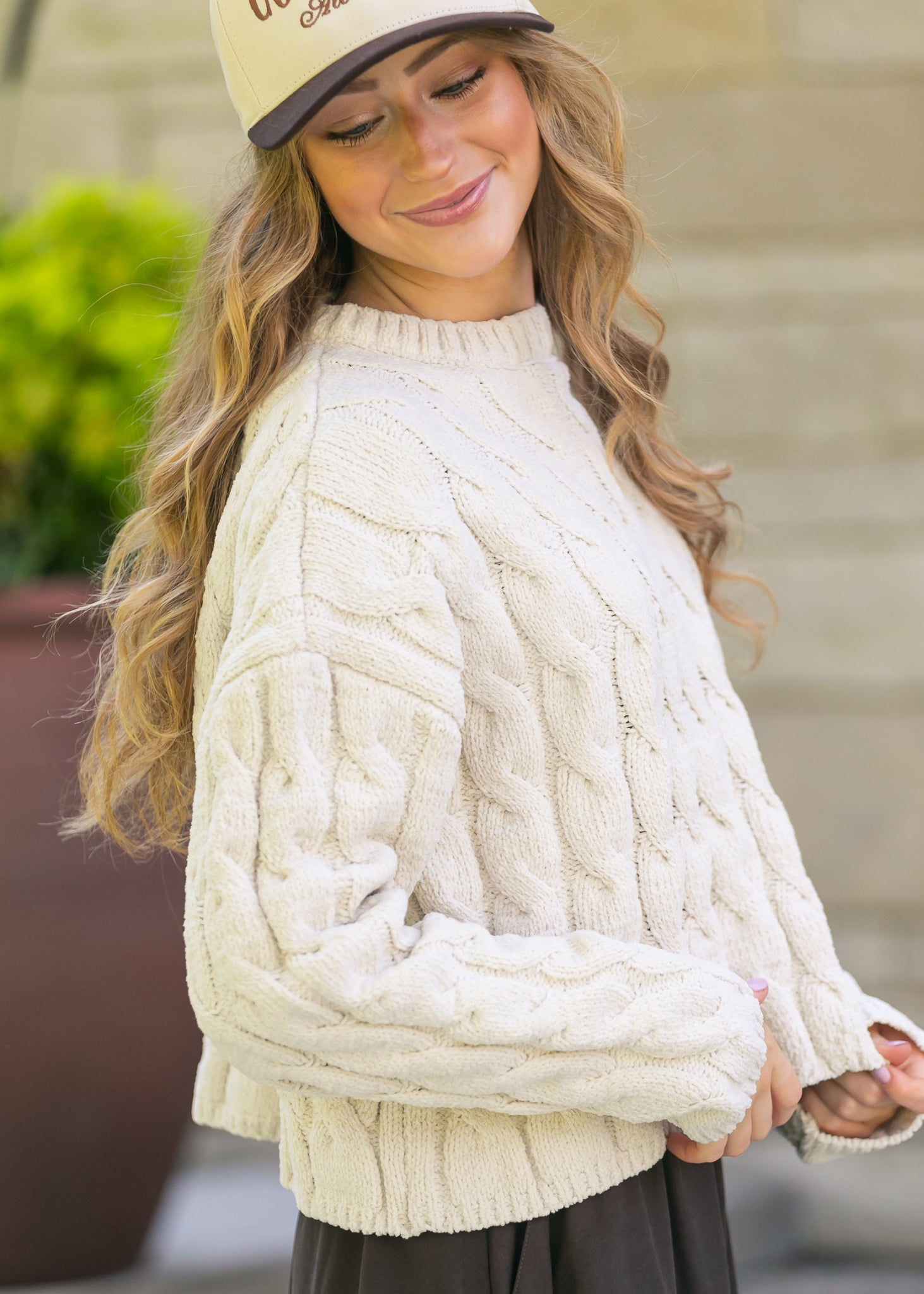 Cream Cable Knit Sweater FF Tops