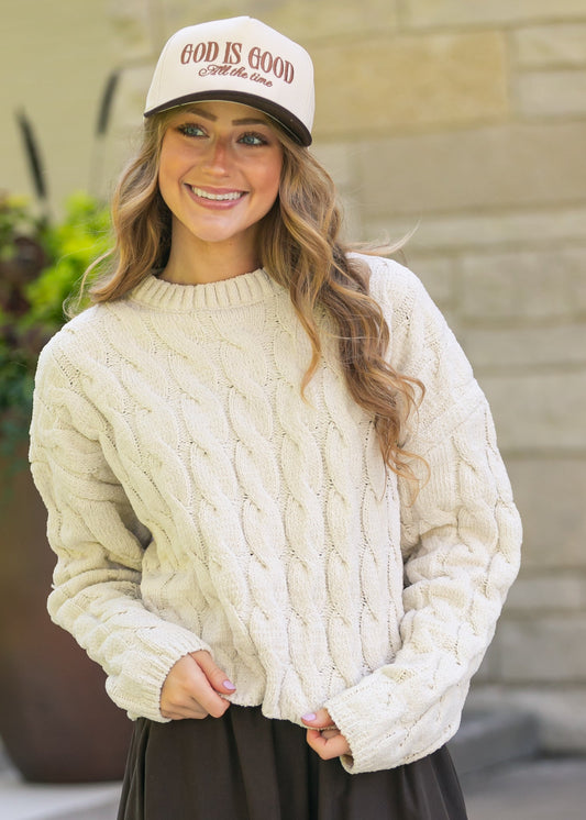 Cream Cable Knit Sweater FF Tops