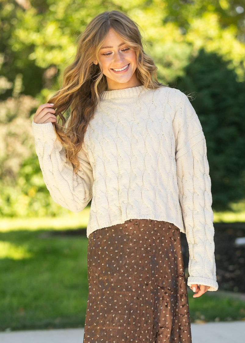 Cream Cable Knit Sweater FF Tops