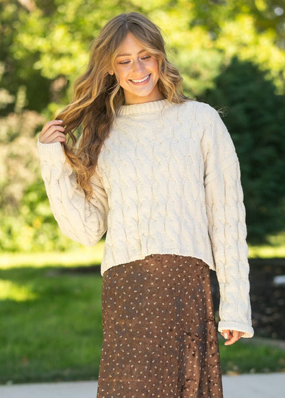 Cream Cable Knit Sweater FF Tops