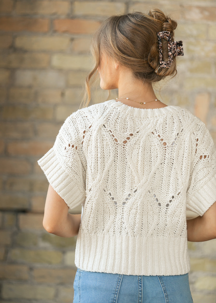 Cream Crochet Round Neck Dolman Sleeve Top FF Tops