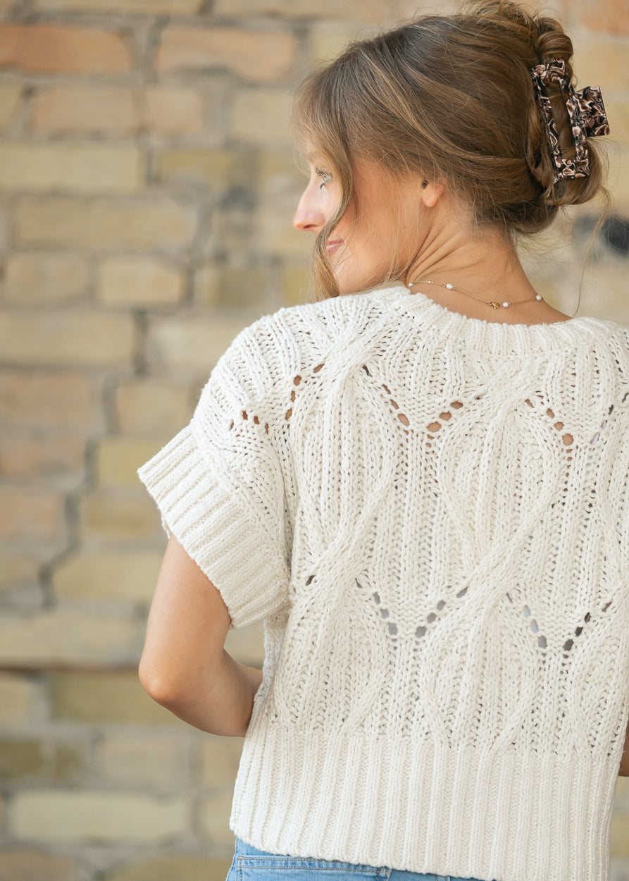 Cream Crochet Round Neck Dolman Sleeve Top FF Tops