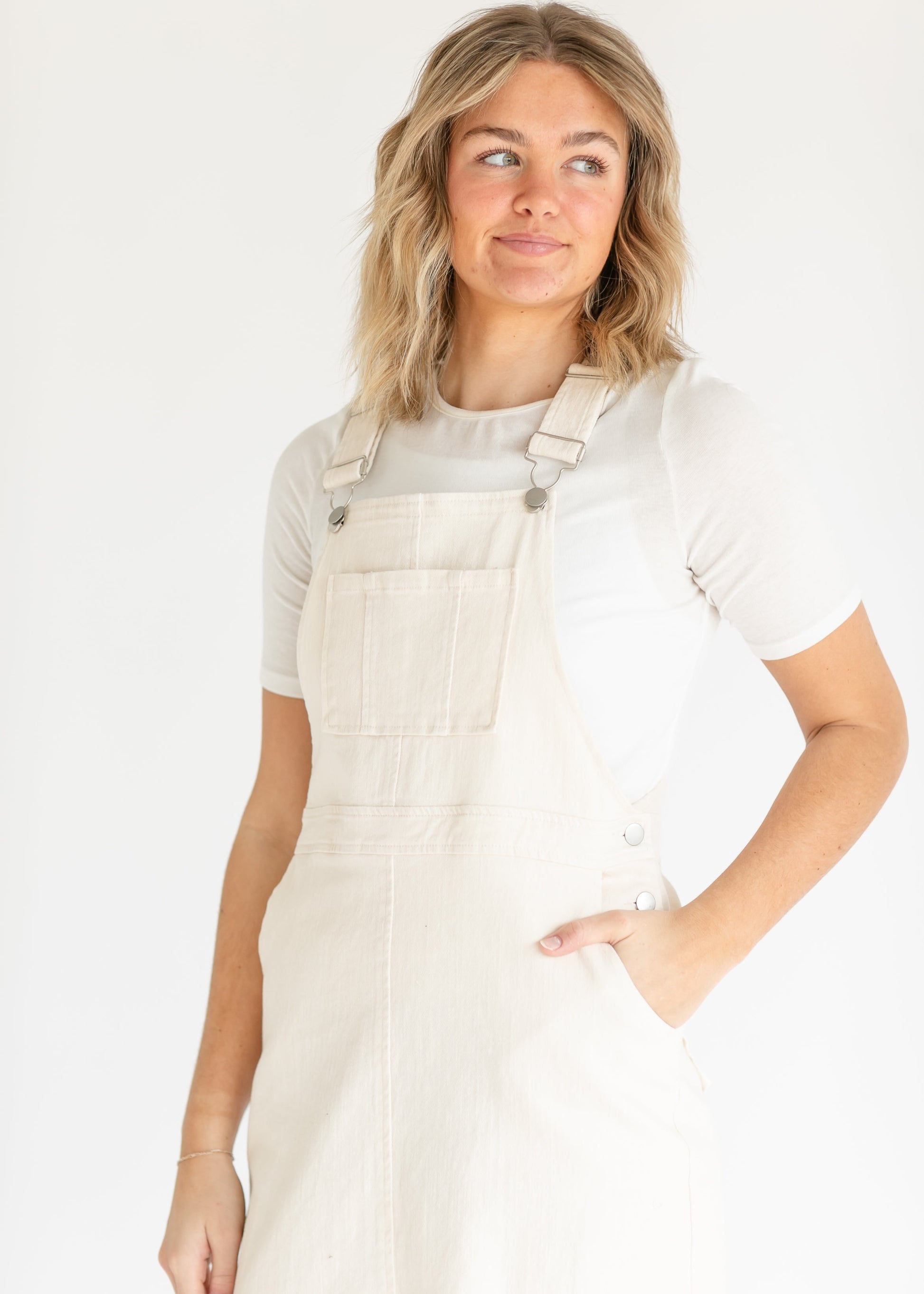 Cream Denim Jumper Overall Dress - FINAL SALE XS Cream Denim Jumper Overall Dress - FINAL SALE XS
