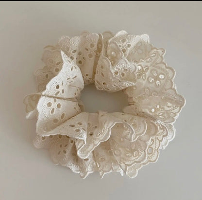 Cream Eyelet Lace Scrunchie Accessory