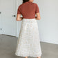 Cream Floral Pleated Maxi Skirt