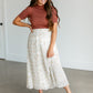 Cream Floral Pleated Maxi Skirt