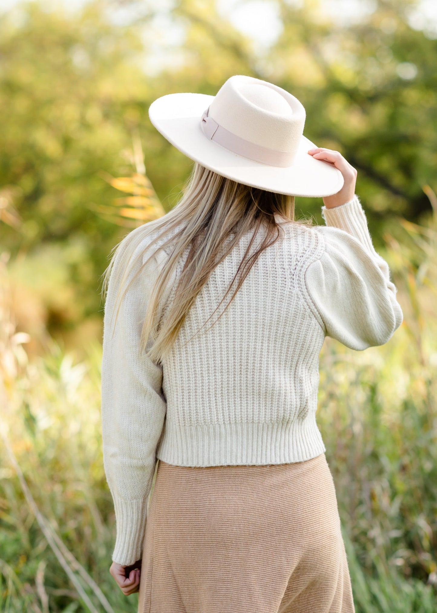 Cream Pleated Shoulder Ribbed Long Sleeve Sweater - FINAL SALE FF Tops