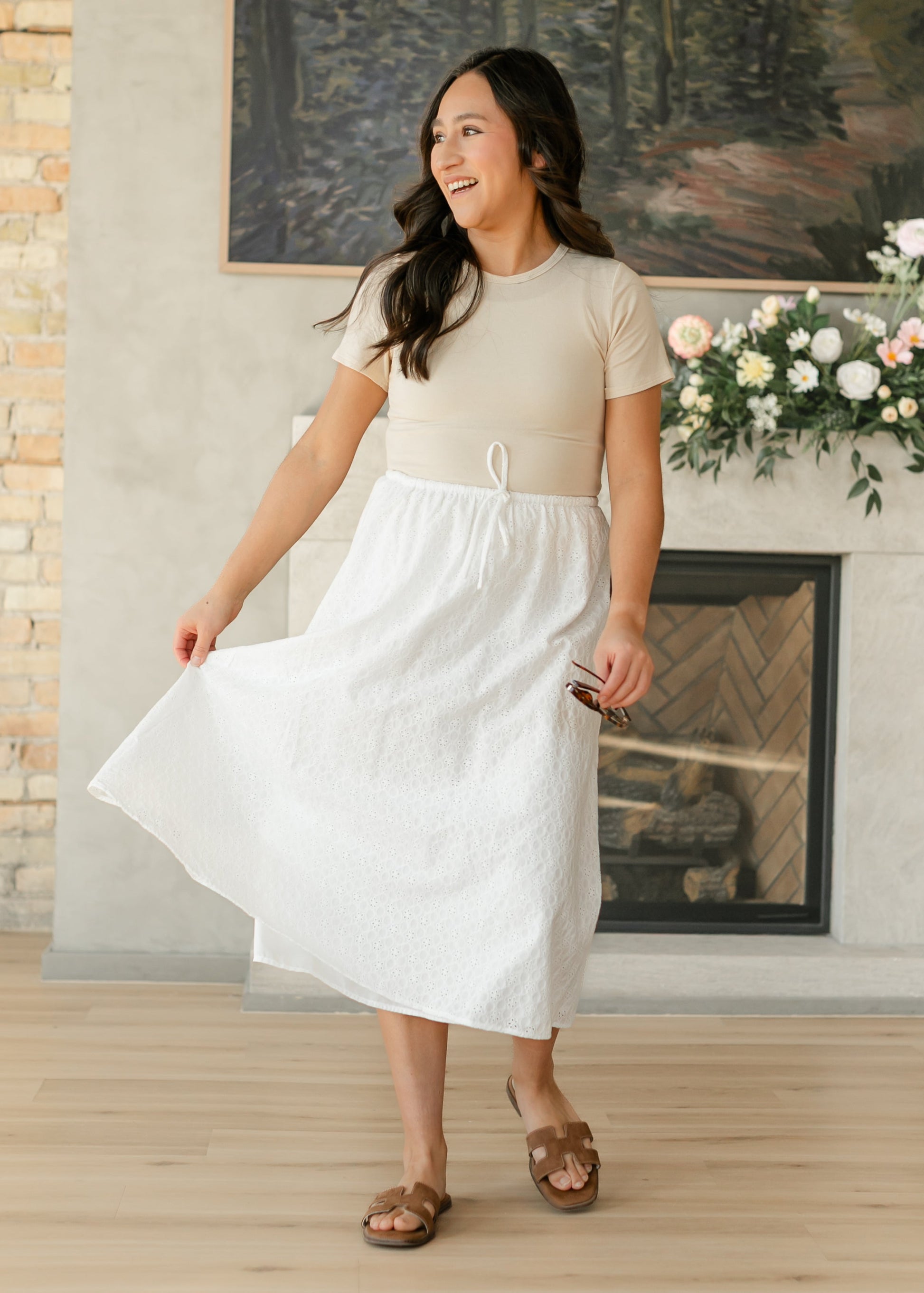 Cream Short Sleeve Knit Tee FF Tops