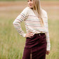 Crew Neck Striped Long Sleeve Sweater FF Tops