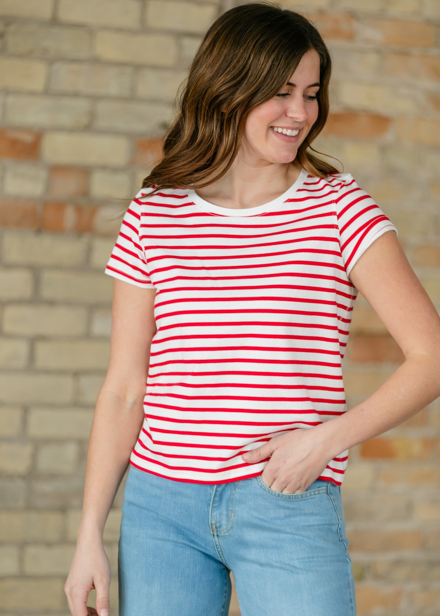 Crew Red Striped Basic T-Shirt IC Tops