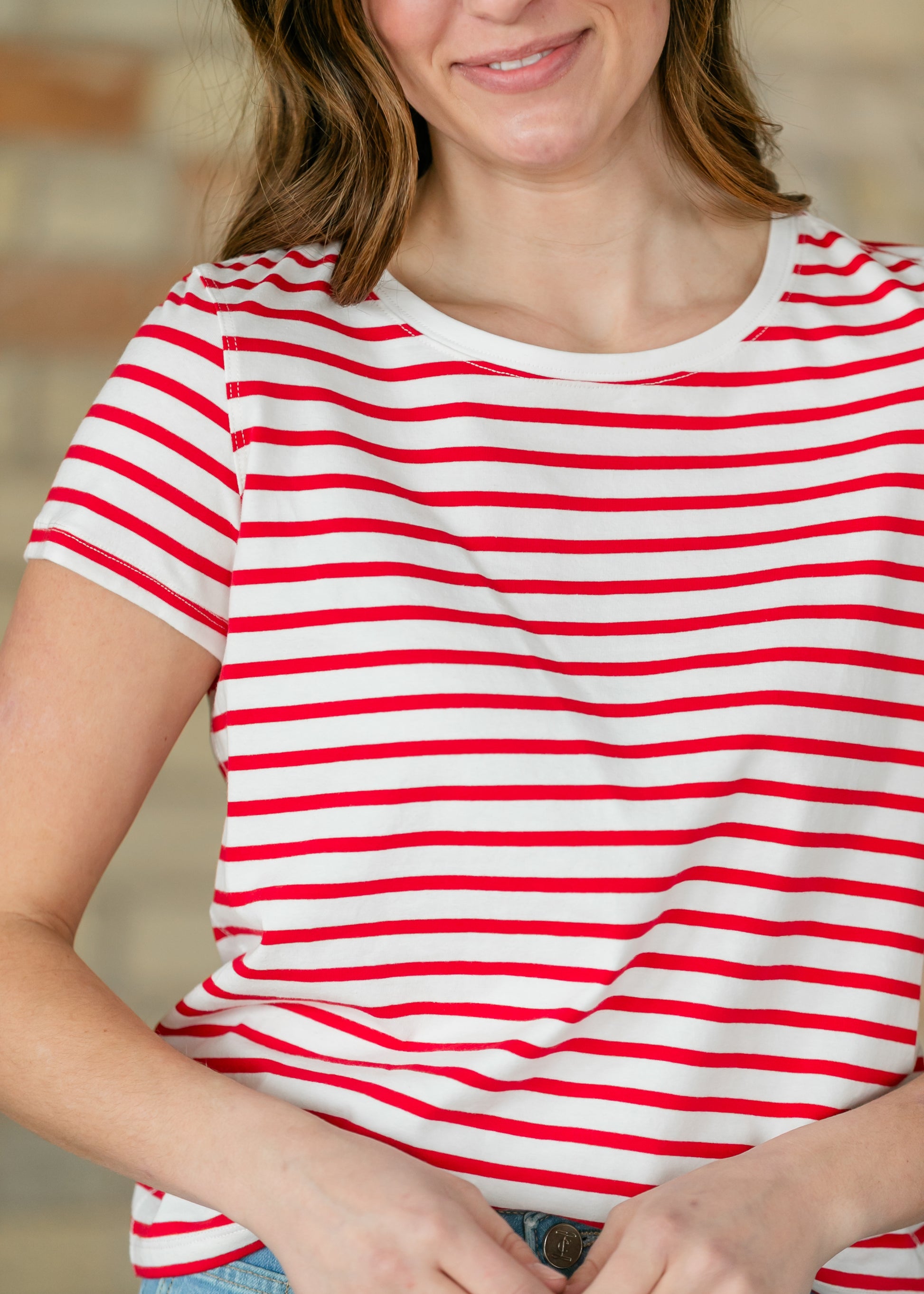 Crew Red Striped Basic T-Shirt IC Tops