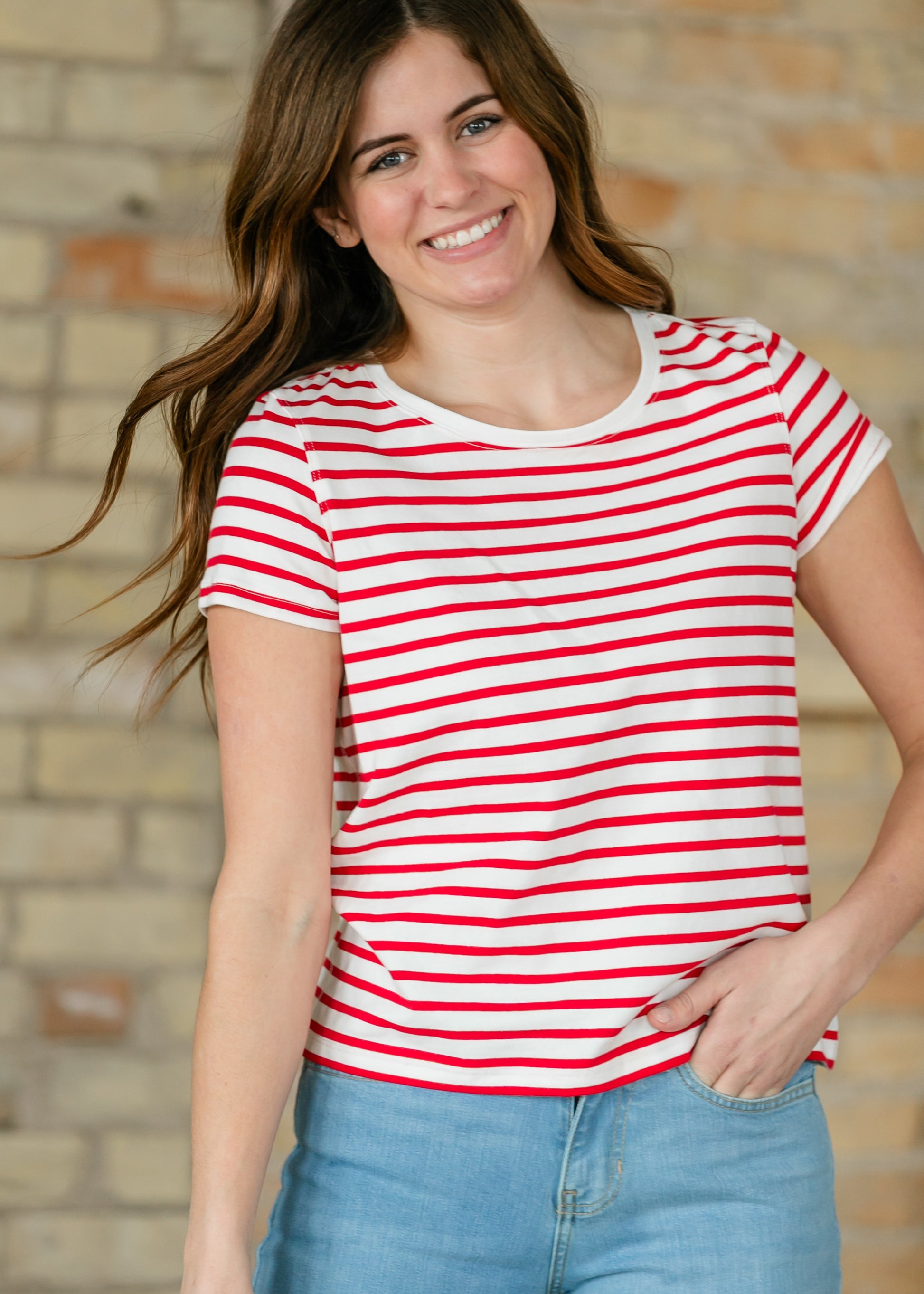 Crew Red Striped Basic T-Shirt IC Tops