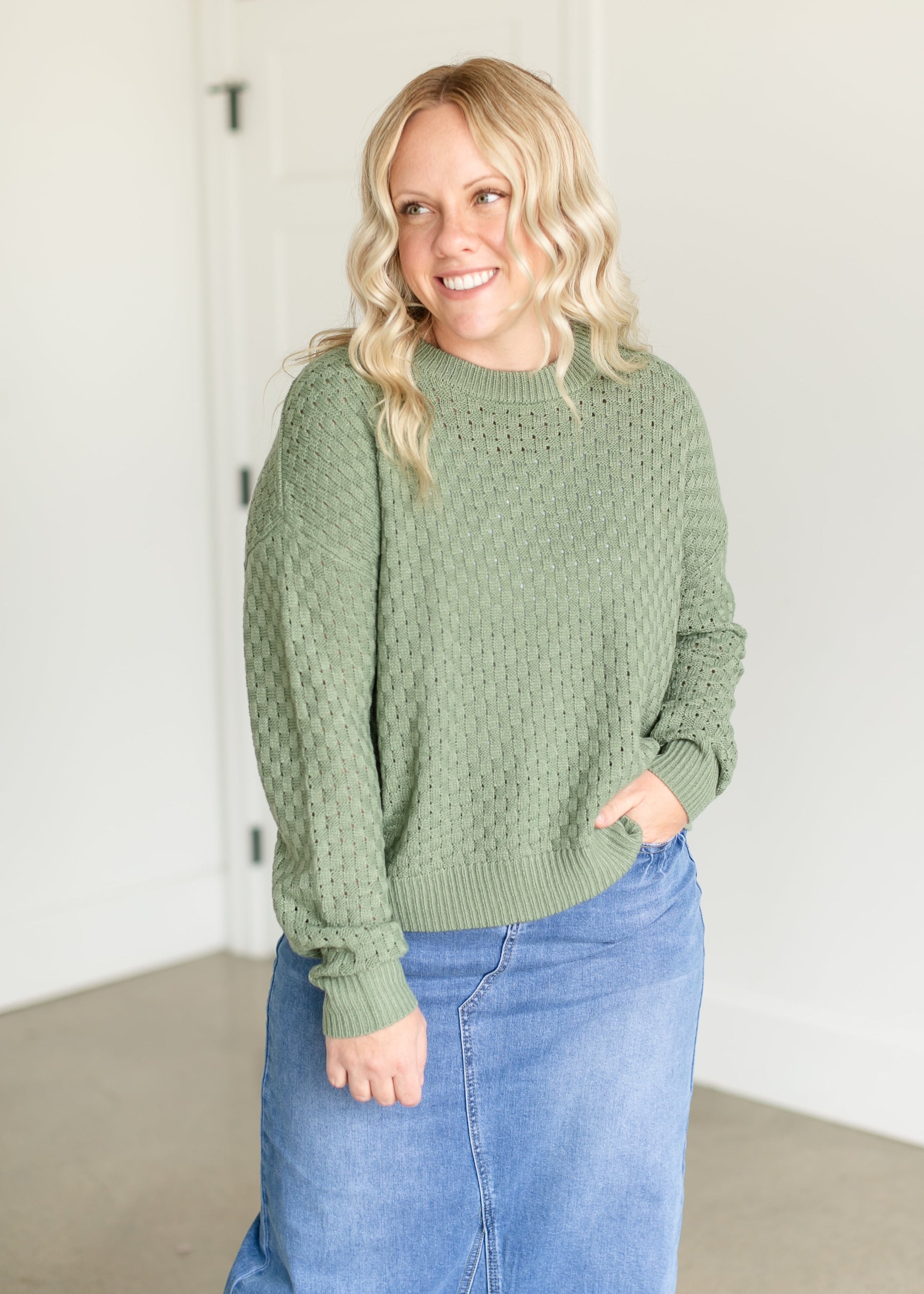 Crewneck Checkered Knit Sweater FF Tops