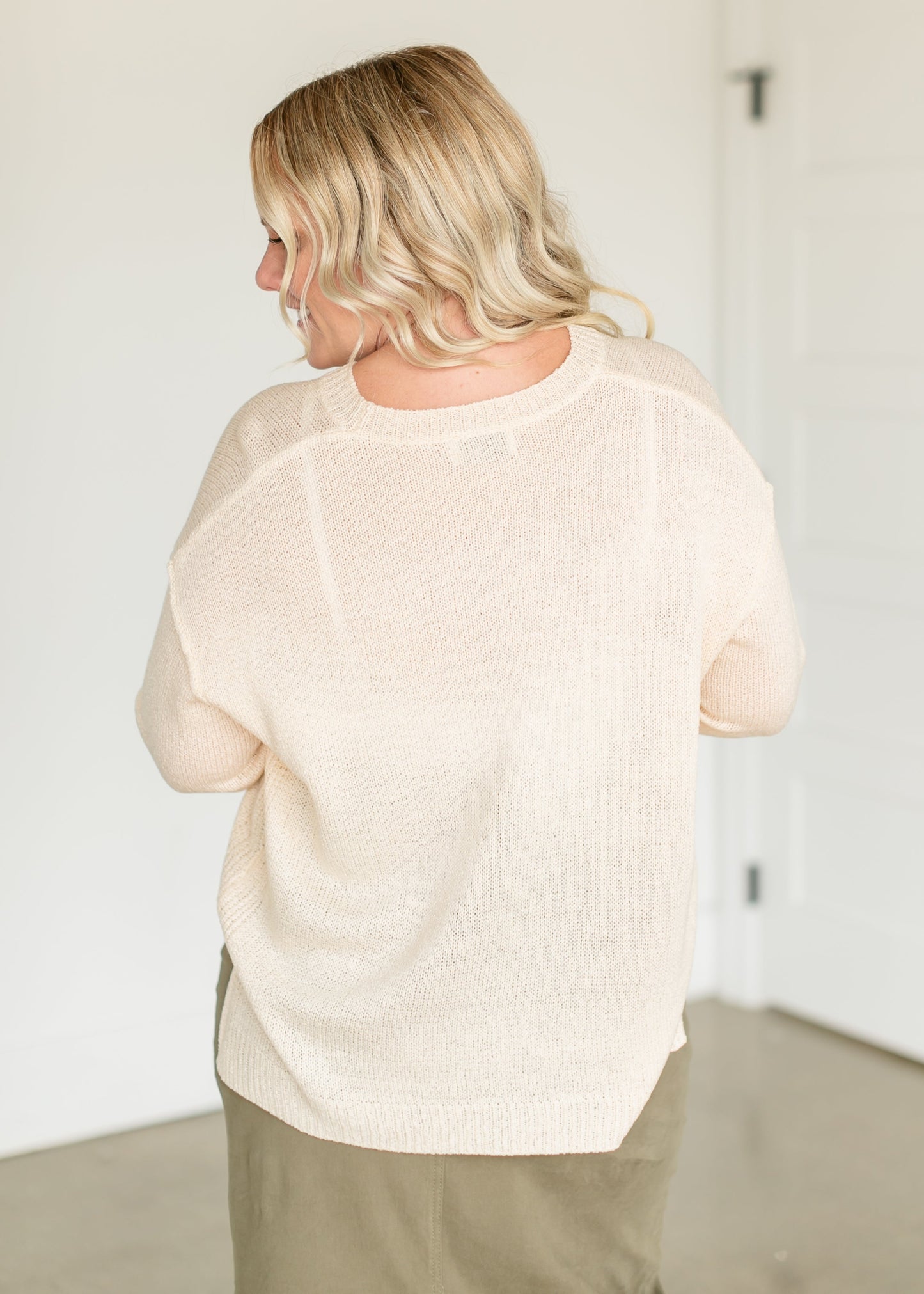 Crewneck Drop Shoulder Sweater FF Tops