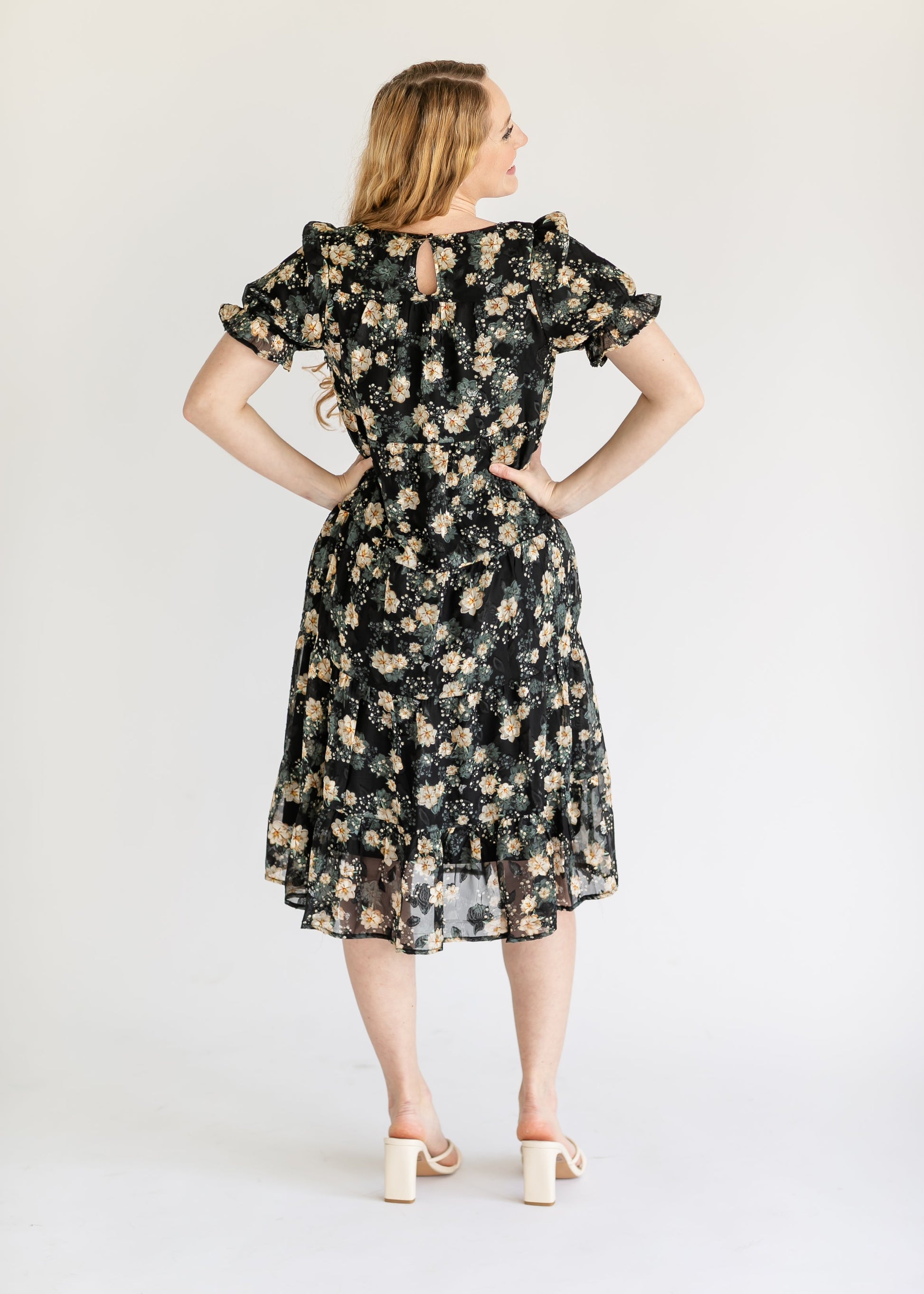 Crewneck Floral Tiered Midi Dress FF Dresses