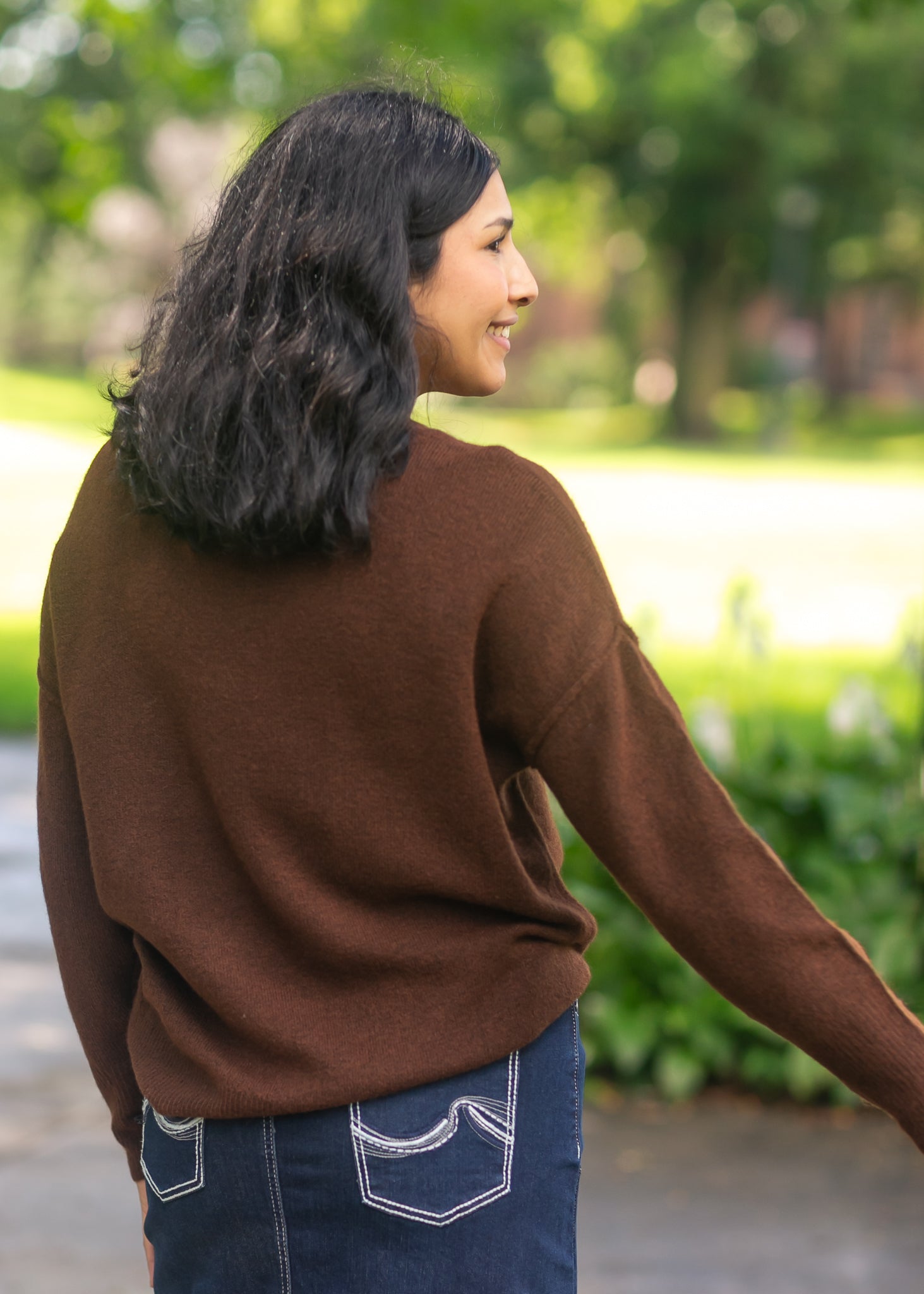 Crewneck Front Seam Knit Sweater FF Tops