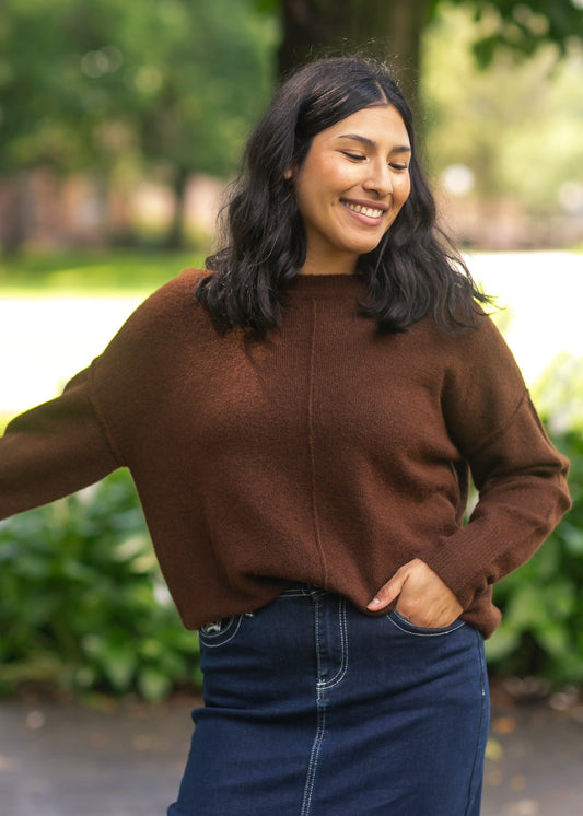 Crewneck Front Seam Knit Sweater FF Tops