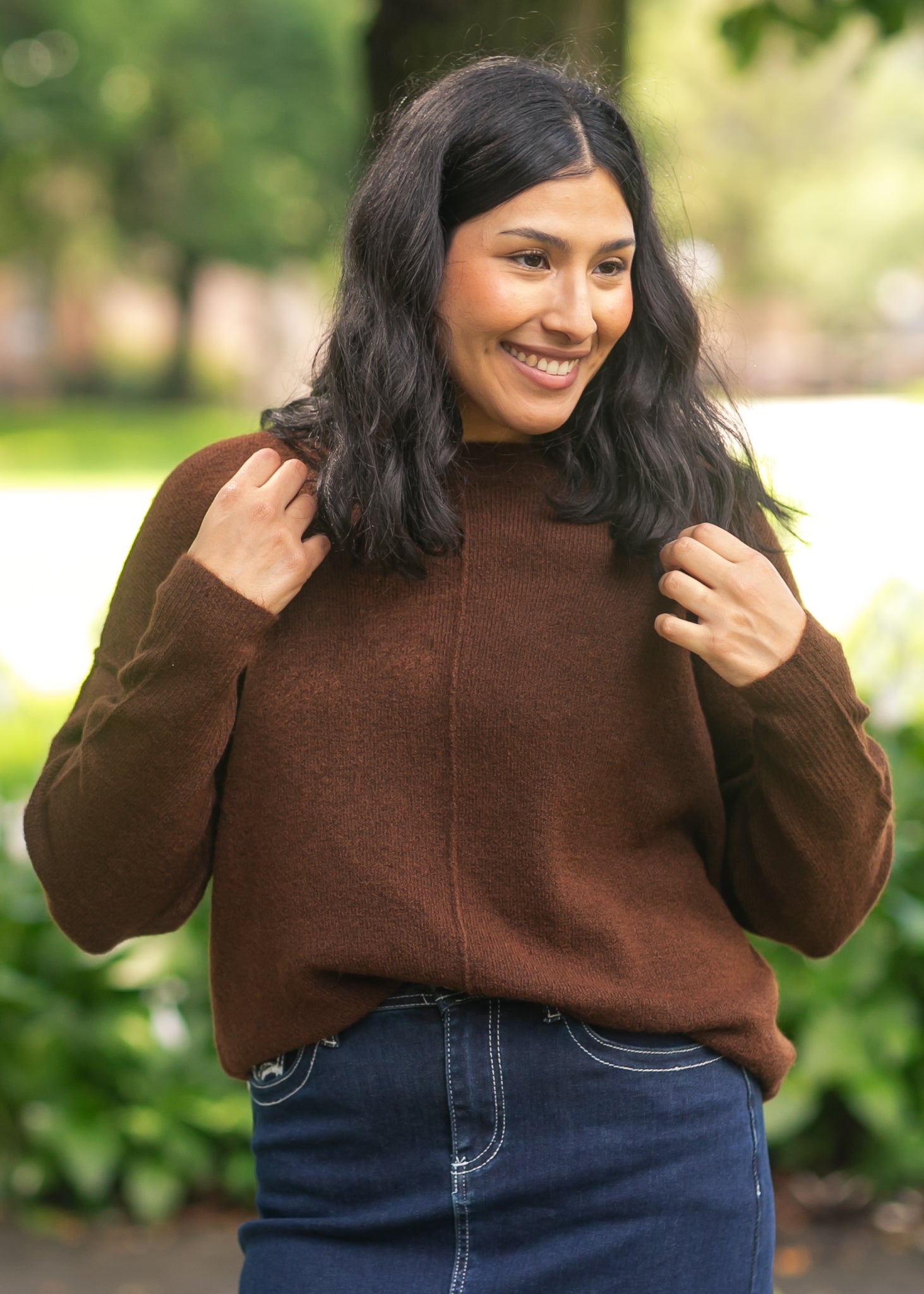 Crewneck Front Seam Knit Sweater FF Tops