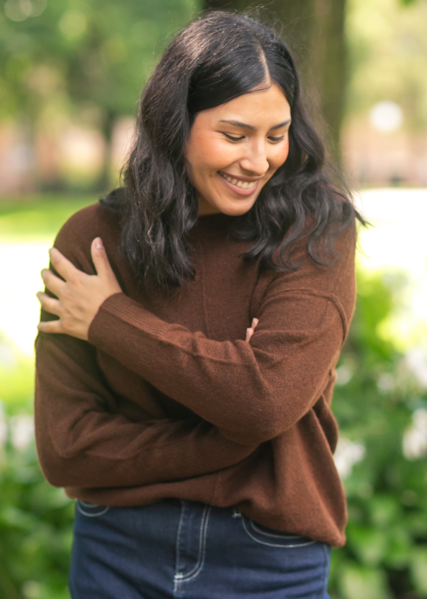 Crewneck Front Seam Knit Sweater FF Tops