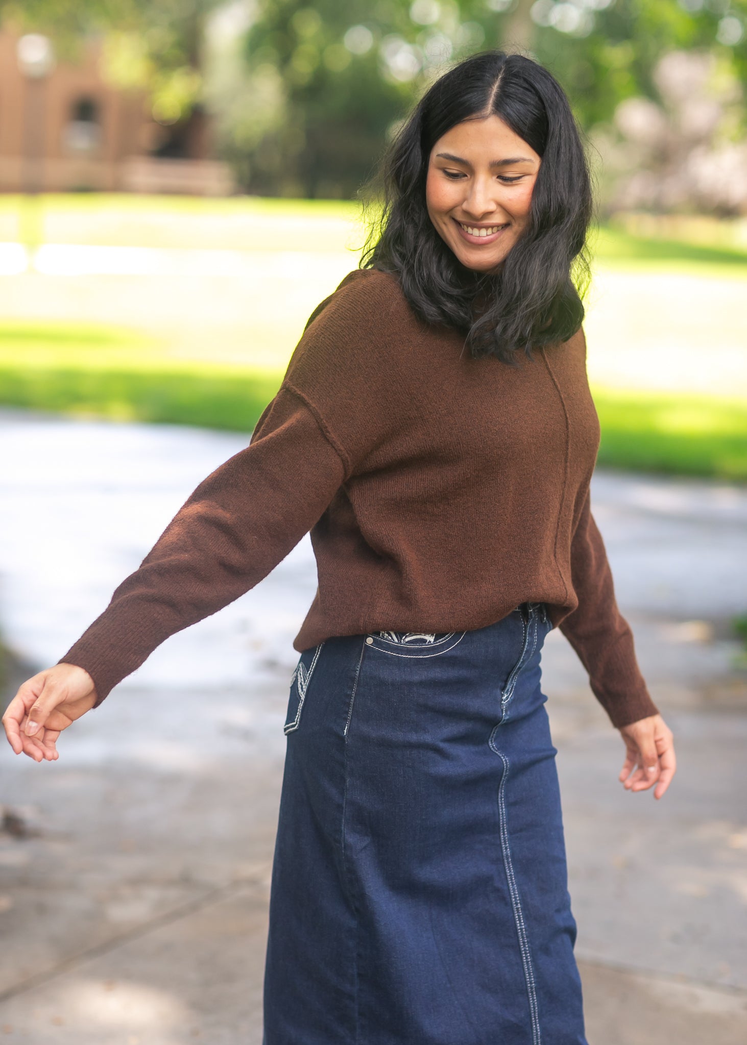 Crewneck Front Seam Knit Sweater FF Tops