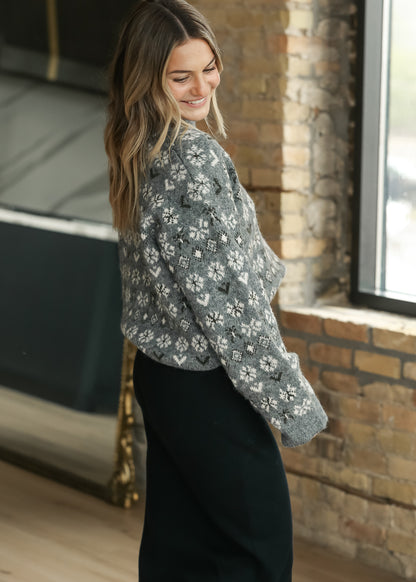 Crewneck Jacquard Gray Sweater FF Tops