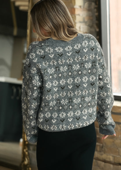 Crewneck Jacquard Gray Sweater FF Tops