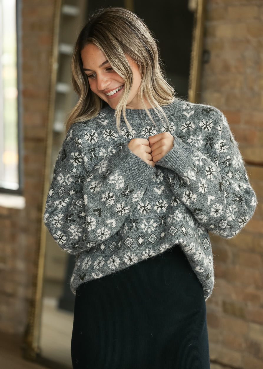 Crewneck Jacquard Gray Sweater FF Tops