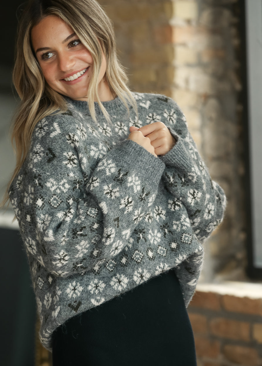 Crewneck Jacquard Gray Sweater FF Tops S