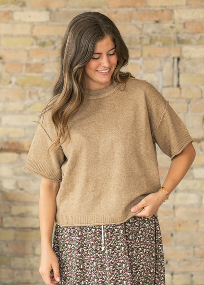 Crewneck Short Sleeve Camel Top FF Tops