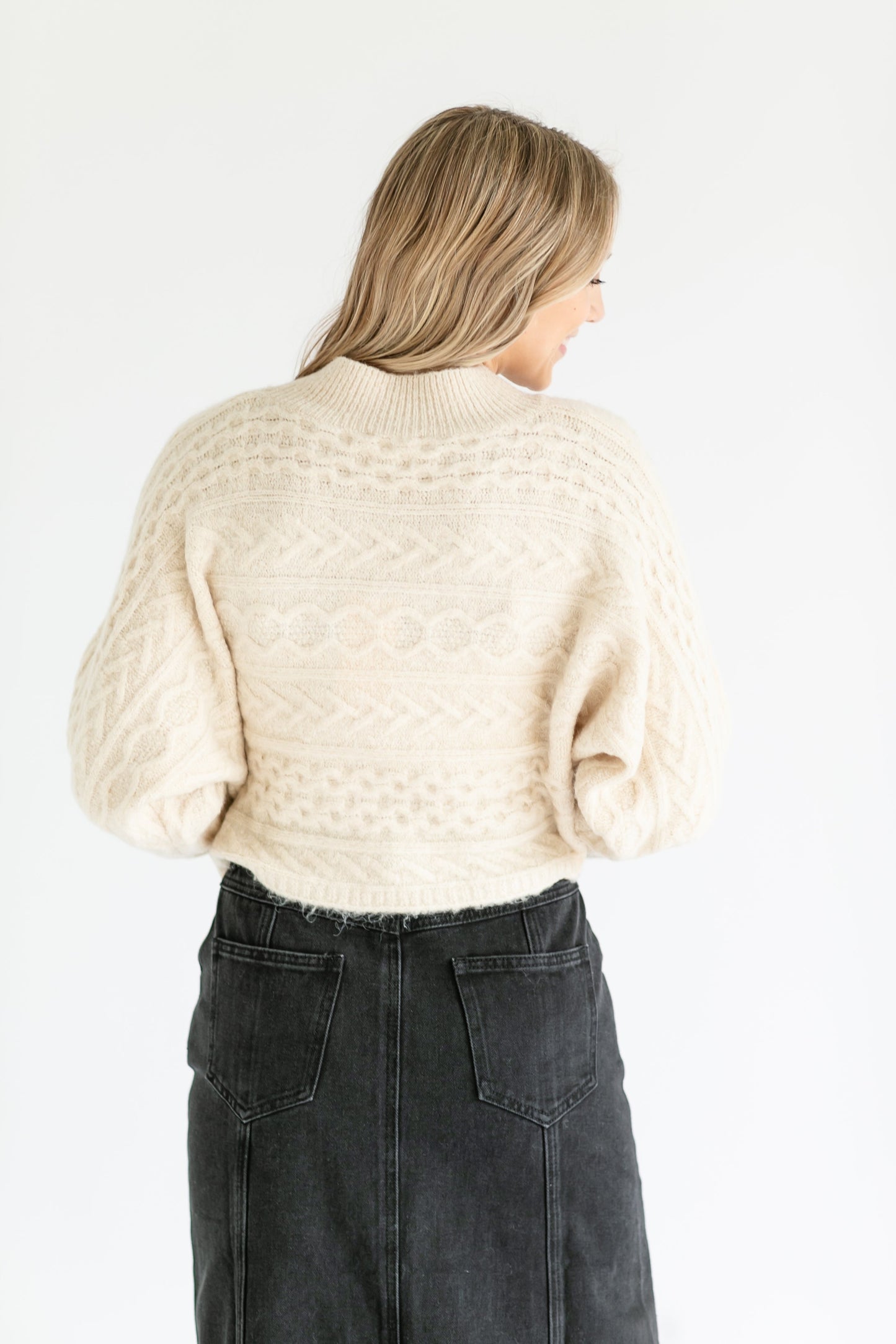 Crewneck Textured Cream Sweater FF Tops