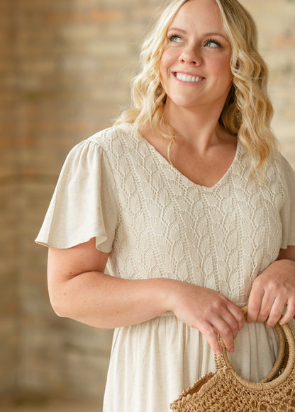 Crochet Detail V-Neck Maxi Dress FF Dresses