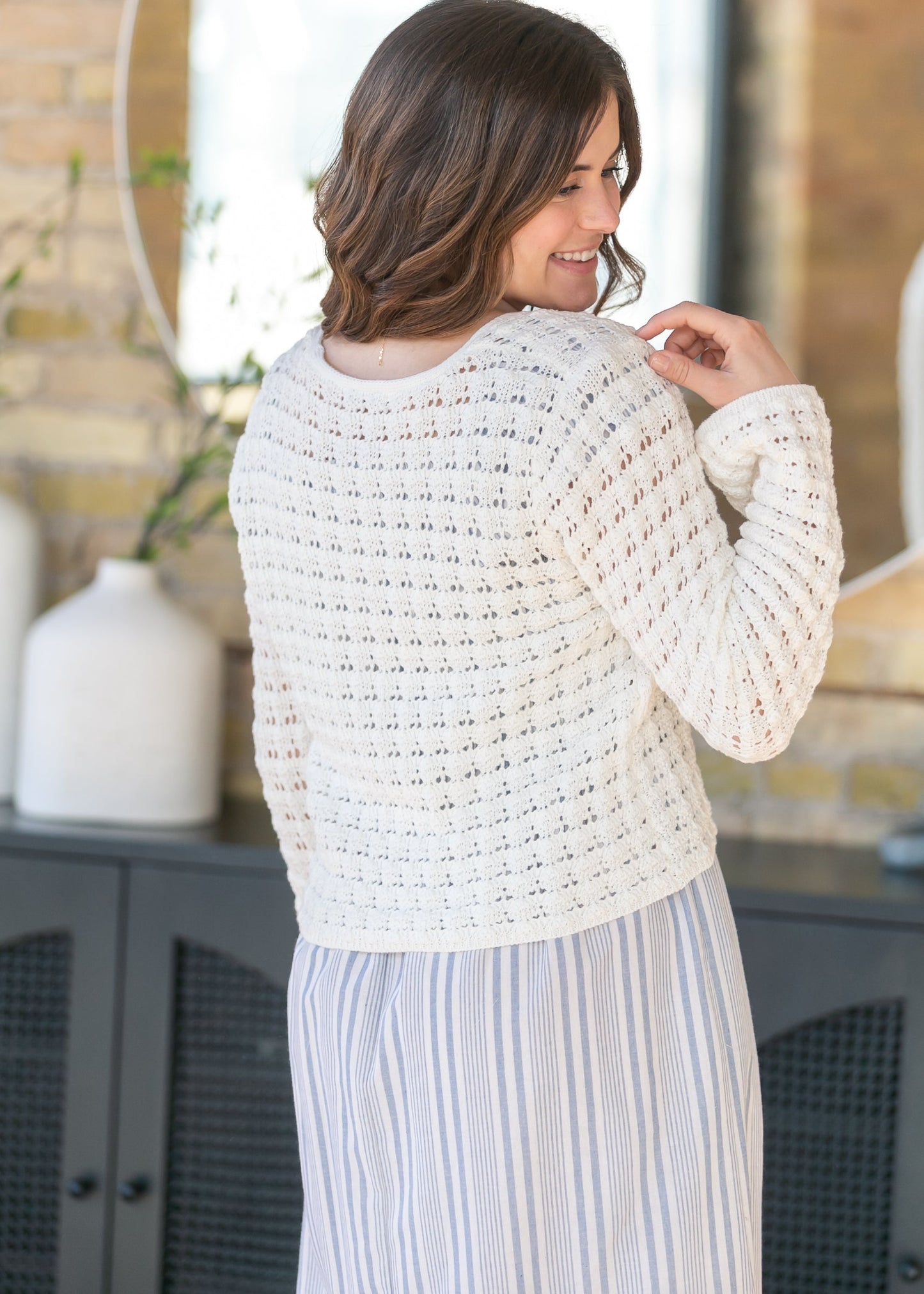 Crochet Double Bow V-Neck Sweater FF Tops