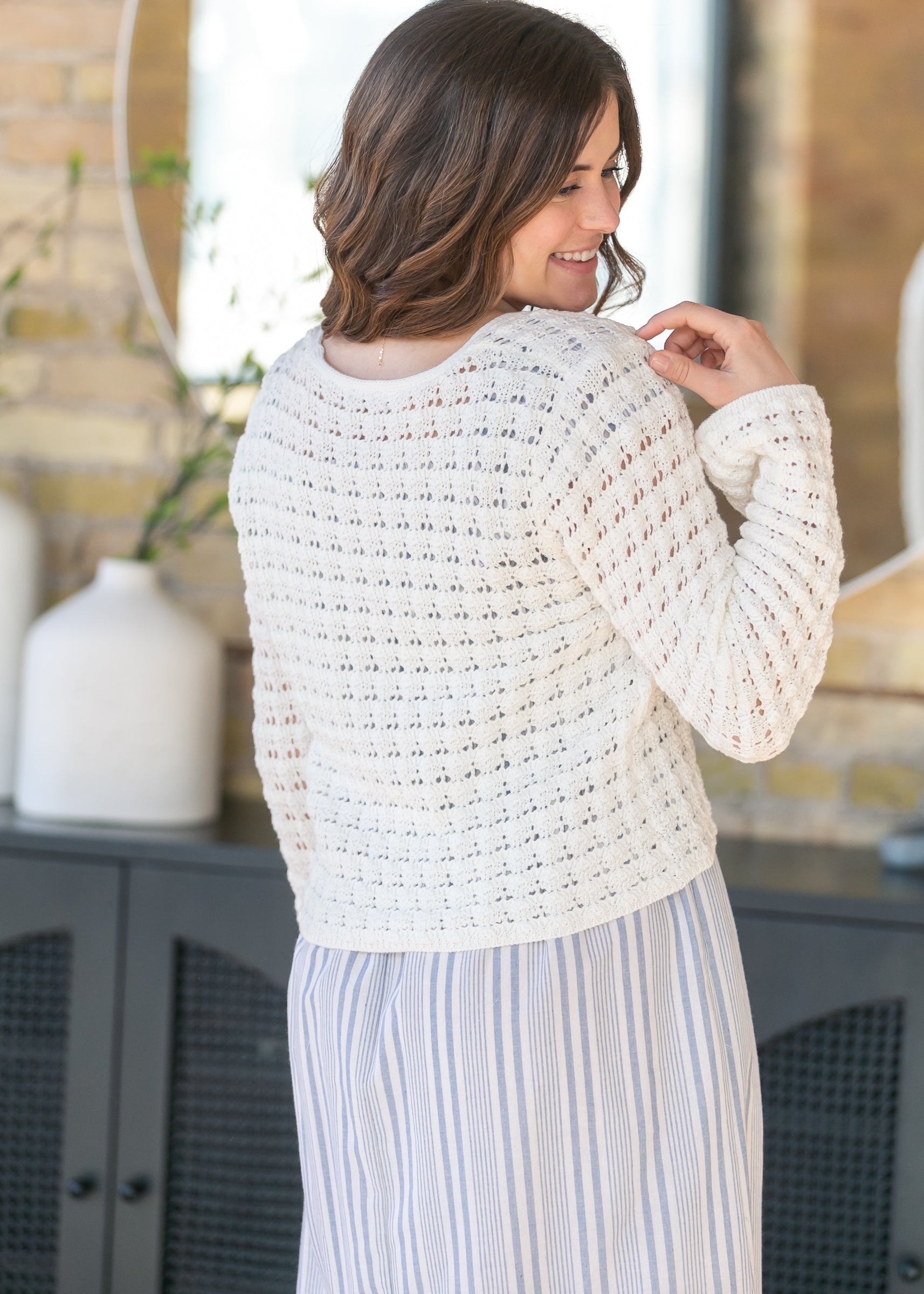 Crochet Double Bow V-Neck Sweater FF Tops