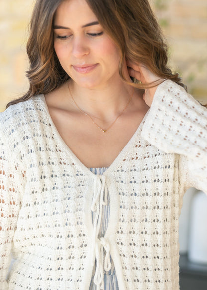 Crochet Double Bow V-Neck Sweater FF Tops