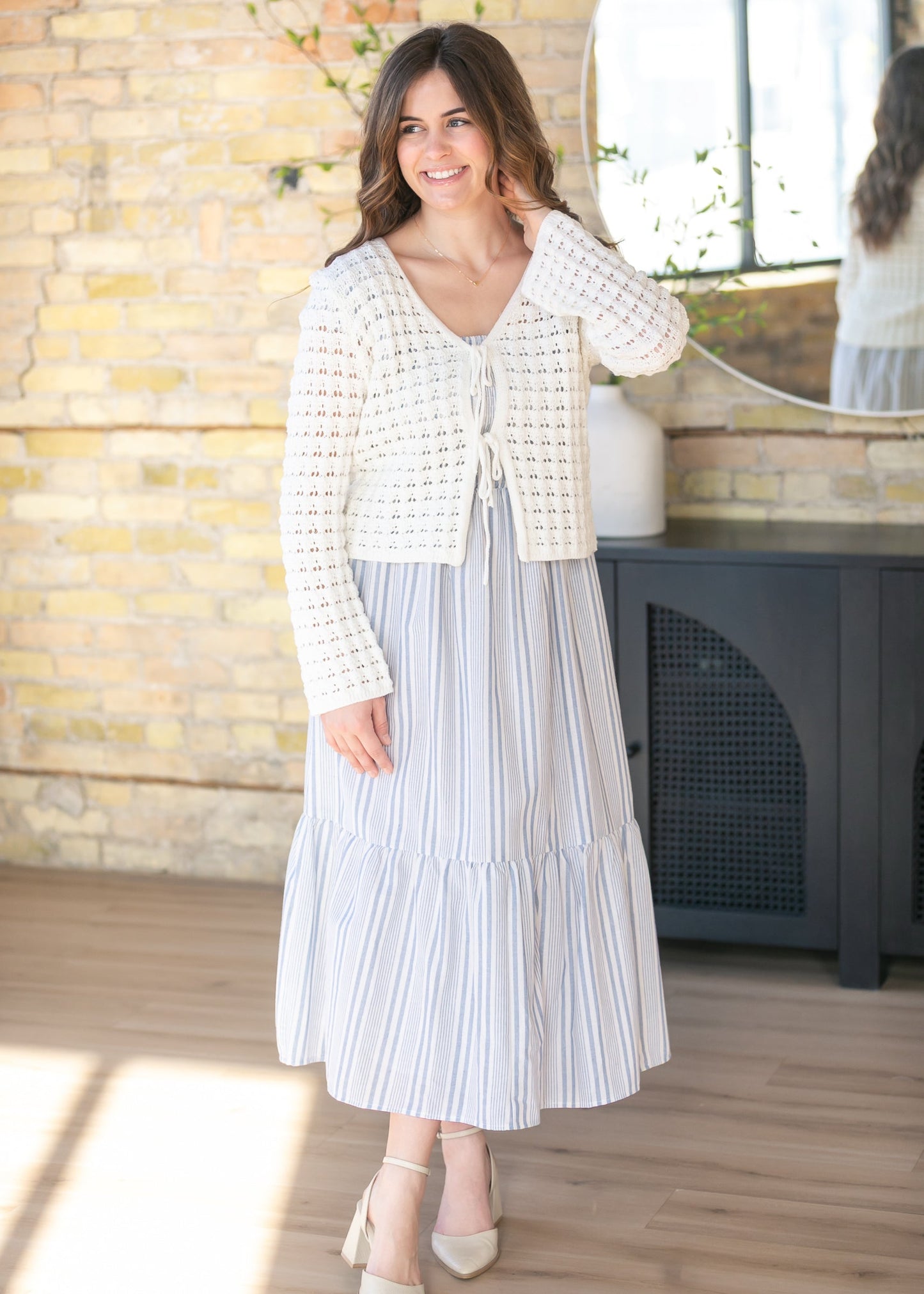 Crochet Double Bow V-Neck Sweater FF Tops