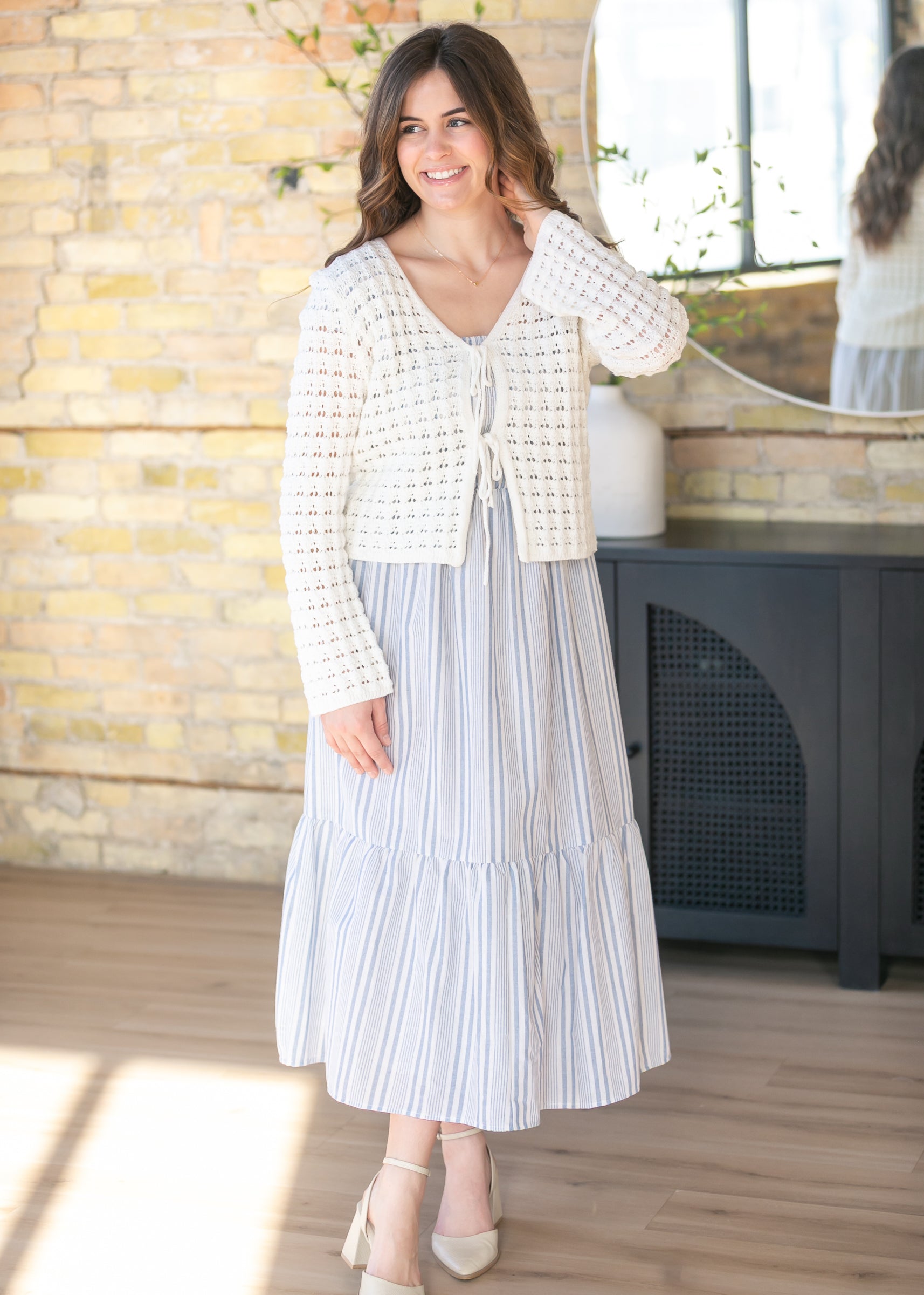 Crochet Double Bow V-Neck Sweater FF Tops