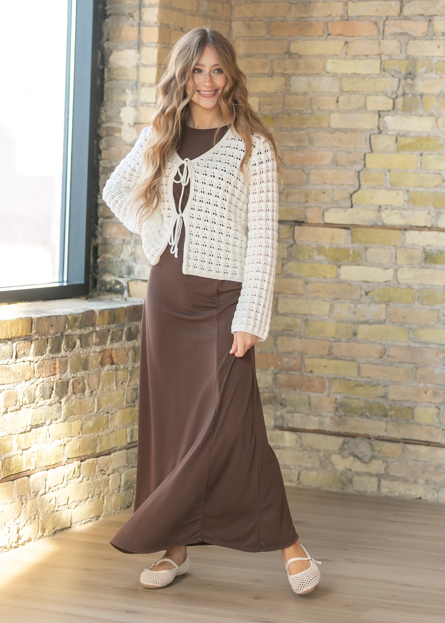 Crochet Double Bow V-Neck Sweater FF Tops