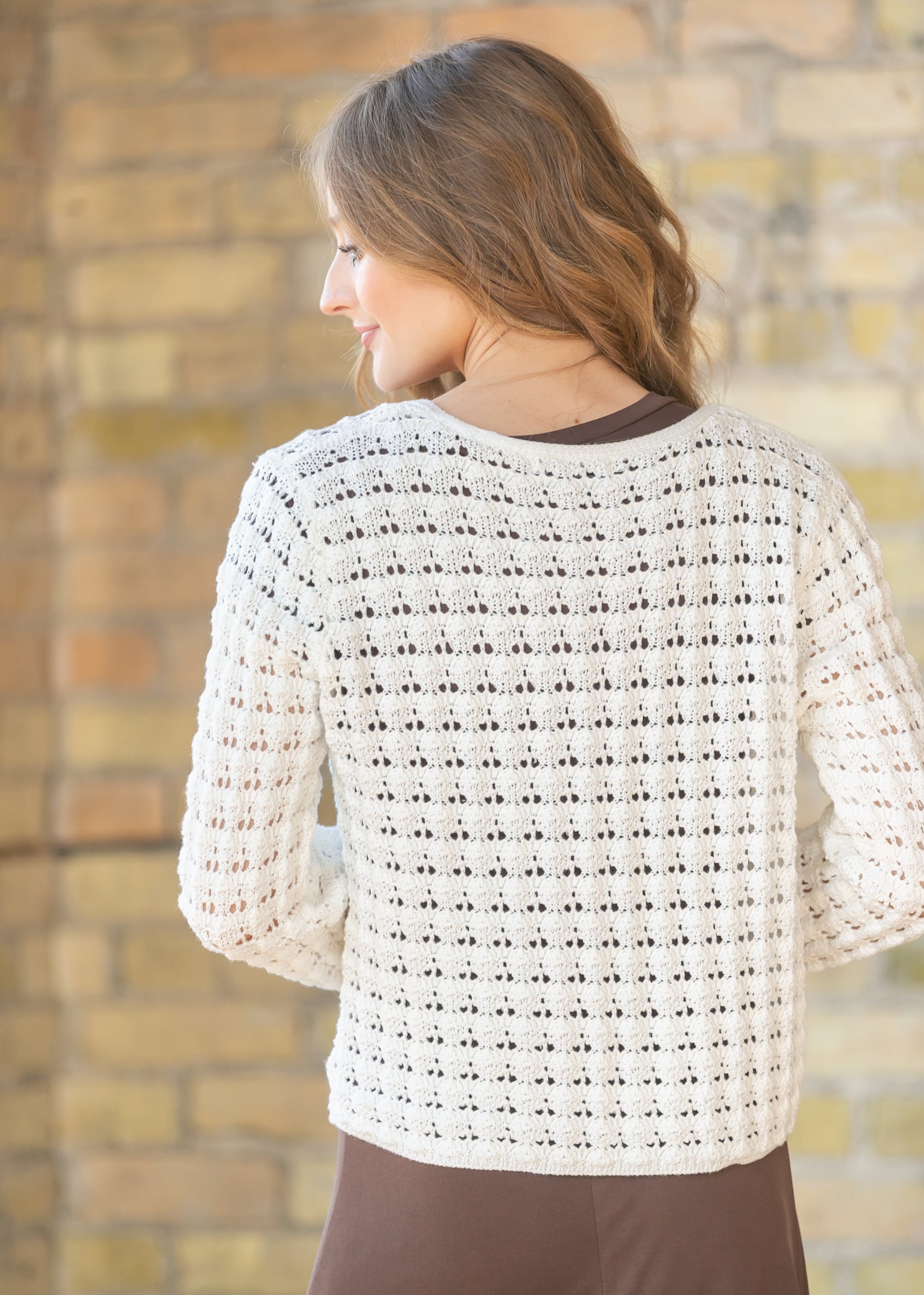 Crochet Double Bow V-Neck Sweater FF Tops