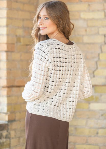 Crochet Double Bow V-Neck Sweater FF Tops