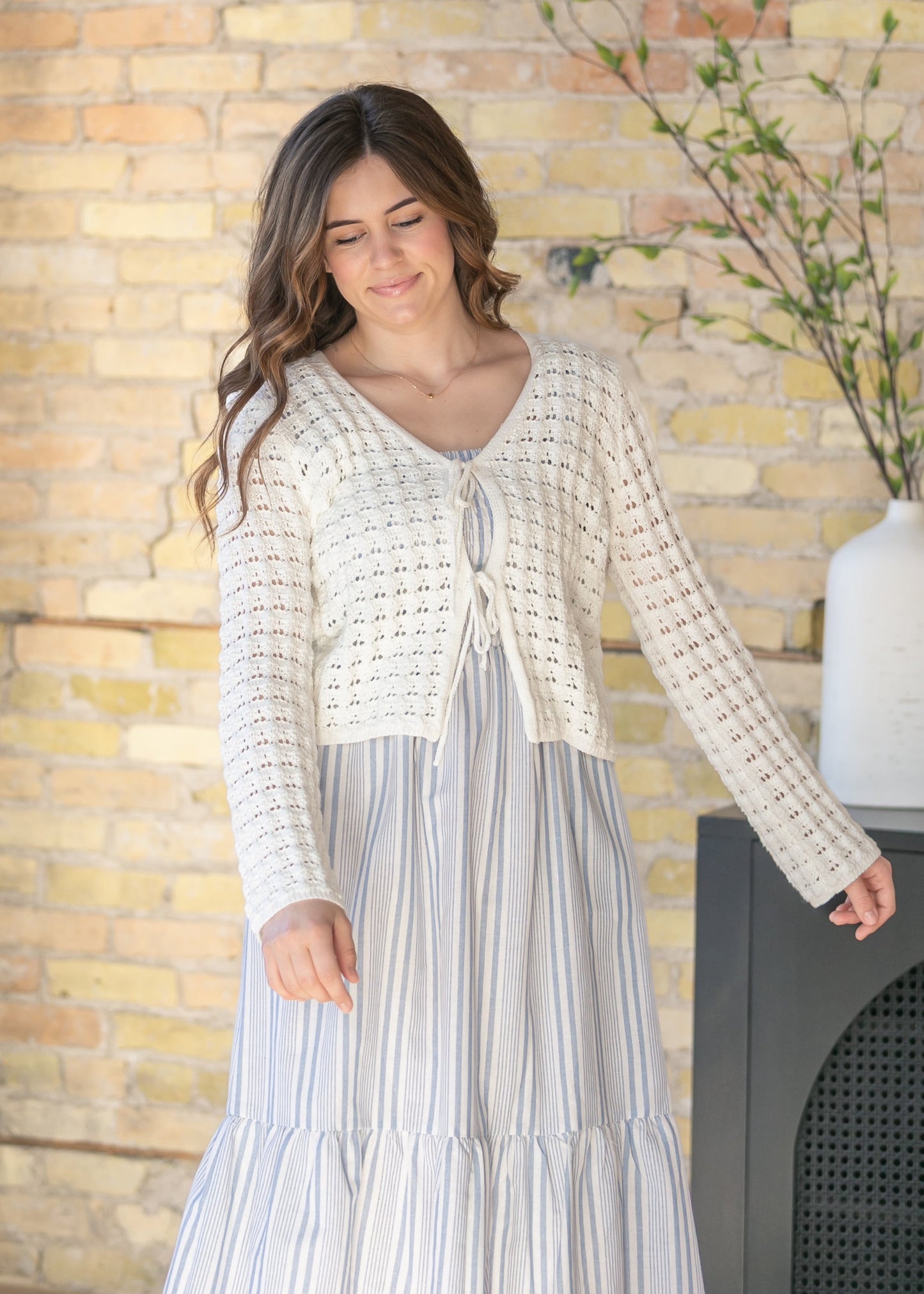 Crochet Double Bow V-Neck Sweater FF Tops